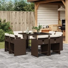 Garden dining set 9 pieces and brown synthetic rattan cushions by vidaXL, Garden sets - Ref: Foro24-3277964, Price: 525,47 €,...