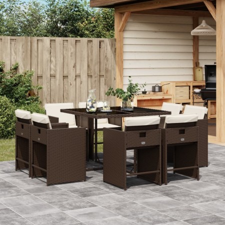 Garten-Essgruppe 9-teilig und braune synthetische Rattankissen von vidaXL, Gartensets - Ref: Foro24-3277964, Preis: 445,81 €,...