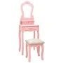 Schminktisch- und Hocker-Set aus rosa Paulownia-Holz, 50x59x136 cm. von vidaXL, Schlafzimmerkommoden - Ref: Foro24-289311, Pr...