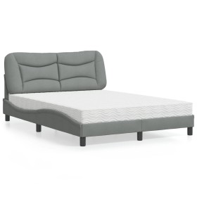 Cama con colchón tela gris claro 140x190 cm