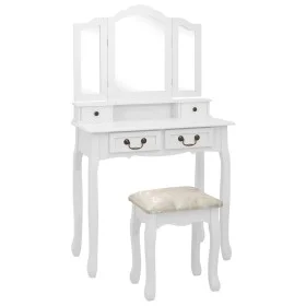 Schminktisch- und Hocker-Set aus weißem Paulownia-Holz, 80x69x141 cm. von vidaXL, Schlafzimmerkommoden - Ref: Foro24-289318, ...