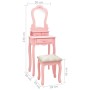 Juego de tocador y taburete madera paulownia rosa 50x59x136 cm de vidaXL, Tocadores para dormitorios - Ref: Foro24-289311, Pr...