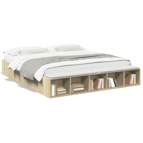 Sonoma oak engineered wood bed frame 180x200 cm by vidaXL, Beds and slatted bases - Ref: Foro24-3280547, Price: 148,71 €, Dis...