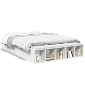 White engineered wood bed frame 135x190 cm by vidaXL, Beds and slatted bases - Ref: Foro24-3280587, Price: 150,94 €, Discount: %