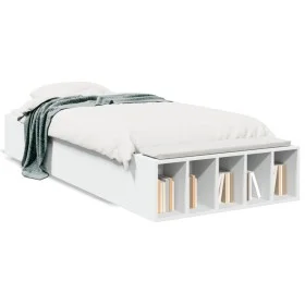 White engineered wood bed frame 100x200 cm by vidaXL, Beds and slatted bases - Ref: Foro24-3280601, Price: 110,50 €, Discount: %