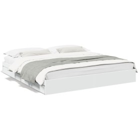 White engineered wood bed frame with drawers 200x200 cm by vidaXL, Beds and slatted bases - Ref: Foro24-3280629, Price: 189,6...