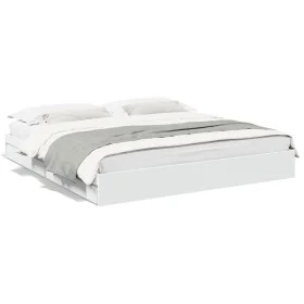 White engineered wood bed frame with drawers 200x200 cm by vidaXL, Beds and slatted bases - Ref: Foro24-3280629, Price: 187,3...