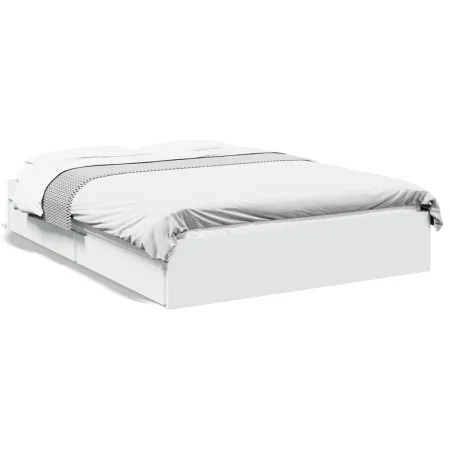 White engineered wood bed with drawers 140x200 cm by vidaXL, Beds and slatted bases - Ref: Foro24-3280657, Price: 274,09 €, D...