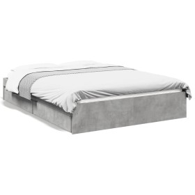Betongraues Holzwerkstoffbett mit Schubladen 140x200 cm von vidaXL, Betten und Lattenroste - Ref: Foro24-3280660, Preis: 180,...