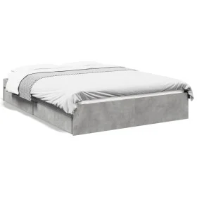 Concrete gray engineered wood bed with drawers 140x200 cm by vidaXL, Beds and slatted bases - Ref: Foro24-3280660, Price: 166...