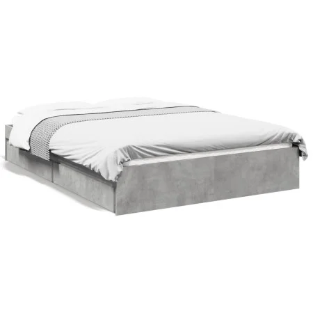 Concrete gray engineered wood bed with drawers 140x200 cm by vidaXL, Beds and slatted bases - Ref: Foro24-3280660, Price: 166...