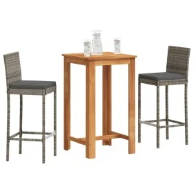 Garden table and stools 3 pieces acacia wood PE rattan gray by vidaXL, Garden sets - Ref: Foro24-3295263, Price: 263,51 €, Di...