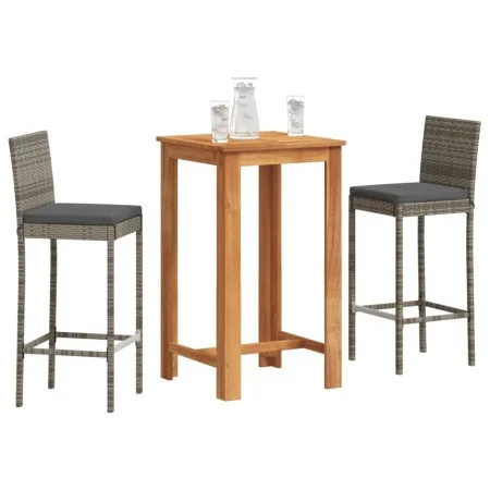 Gartentisch und Hocker 3 Stück Akazienholz PE Rattan grau von vidaXL, Gartensets - Ref: Foro24-3295263, Preis: 263,51 €, Raba...