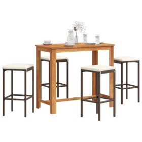 Garden table and stools 5 pcs acacia wood PE rattan brown by vidaXL, Garden sets - Ref: Foro24-3295282, Price: 307,75 €, Disc...