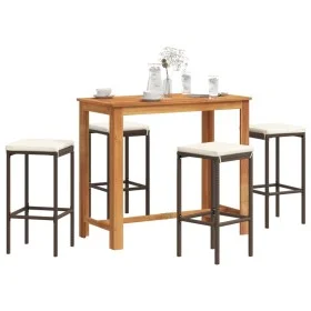 Gartentisch und Hocker 5 Stück Akazienholz PE Rattan braun von vidaXL, Gartensets - Ref: Foro24-3295282, Preis: 287,36 €, Rab...