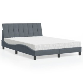 Cama con colchón terciopelo gris oscuro 140x200 cm