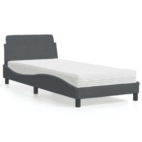 Cama con colchón terciopelo gris oscuro 90x200 cm