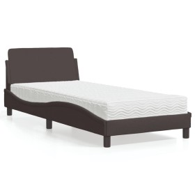 Cama con colchón tela marrón oscuro 90x190 cm