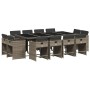 Set comedor de jardín con cojines 13 pzas ratán sintético gris