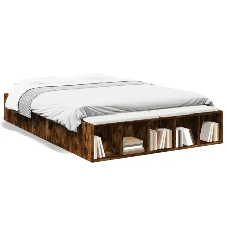 Smoked oak engineered wood bed frame 135x190cm by vidaXL, Beds and slatted bases - Ref: Foro24-3280591, Price: 133,11 €, Disc...