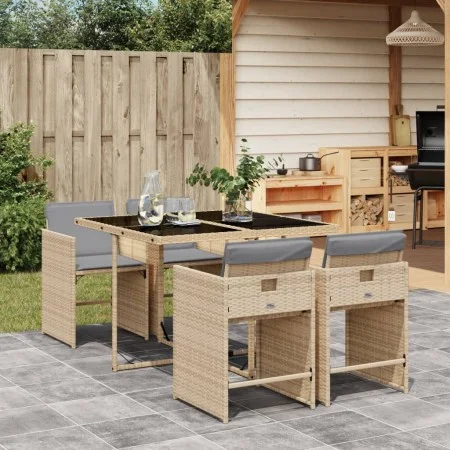 5-piece garden dining set with beige synthetic rattan cushions by vidaXL, Garden sets - Ref: Foro24-3277847, Price: 350,25 €,...