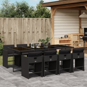 9-teiliges Garten-Essset und schwarze Kissen aus synthetischem Rattan von vidaXL, Gartensets - Ref: Foro24-3277866, Preis: 58...