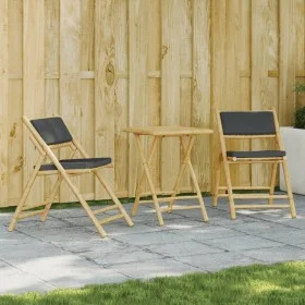 3-teiliges klappbares Bistro-Set aus Bambus mit dunkelgrauen Kissen von vidaXL, Gartensets - Ref: Foro24-3208934, Preis: 184,...