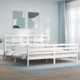 Doppelbettgestell mit weißem Massivholz-Kopfteil von vidaXL, Betten und Lattenroste - Ref: Foro24-3194457, Preis: 163,02 €, R...