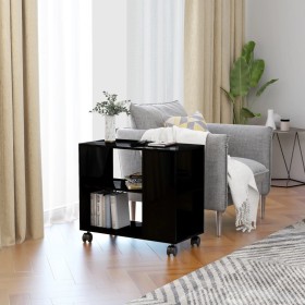 Mesa auxiliar madera contrachapada negro brillante 70x35x55 cm