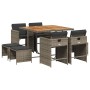 Set comedor jardín 9 pzas y cojines ratán sintético gris