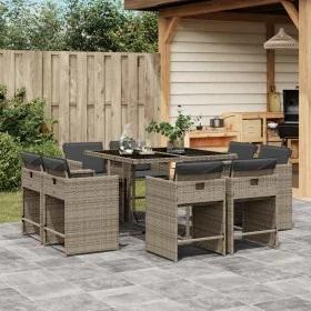 Garden dining set 9 pieces and gray synthetic rattan cushions by vidaXL, Garden sets - Ref: Foro24-3277963, Price: 516,96 €, ...