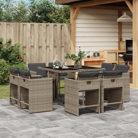 Garten-Essgruppe 9-teilig und graue synthetische Rattankissen von vidaXL, Gartensets - Ref: Foro24-3277963, Preis: 445,33 €, ...