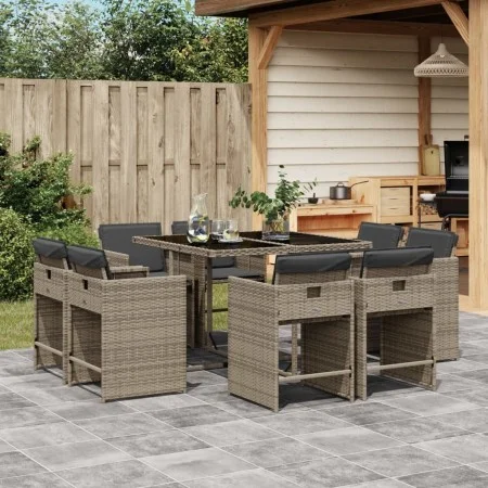 Garden dining set 9 pieces and gray synthetic rattan cushions by vidaXL, Garden sets - Ref: Foro24-3277963, Price: 516,96 €, ...