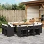 Set de comedor jardín 11 pzas con cojines ratán sintético negro de vidaXL, Conjuntos de jardín - Ref: Foro24-3277982, Precio:...
