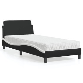 Cama con colchón cuero sintético negro y blanco 80x200 cm