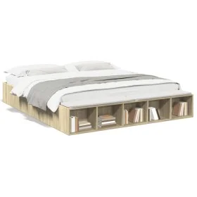 Sonoma oak engineered wood bed frame 200x200 cm by vidaXL, Beds and slatted bases - Ref: Foro24-3280540, Price: 154,67 €, Dis...