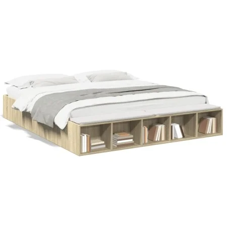 Sonoma oak engineered wood bed frame 200x200 cm by vidaXL, Beds and slatted bases - Ref: Foro24-3280540, Price: 154,67 €, Dis...
