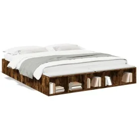 Smoked oak engineered wood bed frame 200x200cm by vidaXL, Beds and slatted bases - Ref: Foro24-3280542, Price: 154,88 €, Disc...