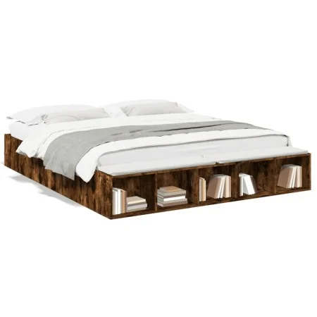 Smoked oak engineered wood bed frame 200x200cm by vidaXL, Beds and slatted bases - Ref: Foro24-3280542, Price: 154,88 €, Disc...