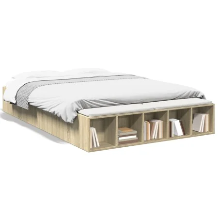 Sonoma oak engineered wood bed frame 150x200 cm by vidaXL, Beds and slatted bases - Ref: Foro24-3280561, Price: 137,29 €, Dis...
