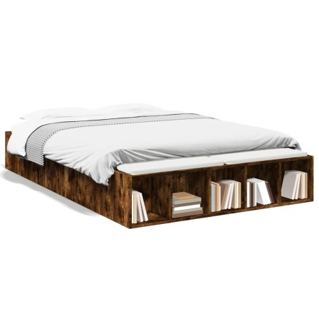Smoked oak engineered wood bed frame 120x200cm by vidaXL, Beds and slatted bases - Ref: Foro24-3280577, Price: 134,48 €, Disc...