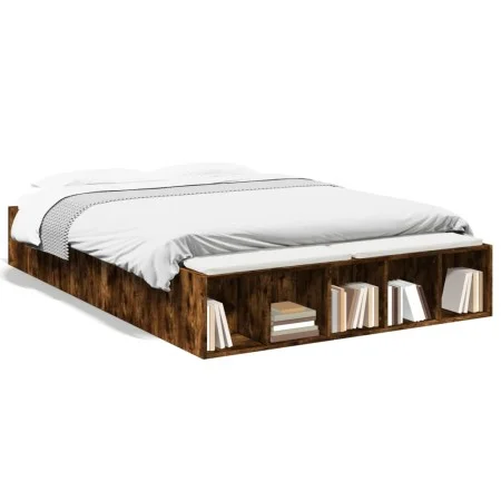 Smoked oak engineered wood bed frame 120x200cm by vidaXL, Beds and slatted bases - Ref: Foro24-3280577, Price: 132,81 €, Disc...