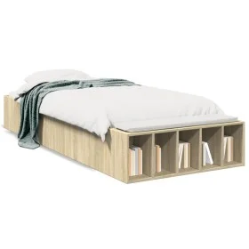 Sonoma oak engineered wood bed frame 90x200 cm by vidaXL, Beds and slatted bases - Ref: Foro24-3280610, Price: 104,86 €, Disc...