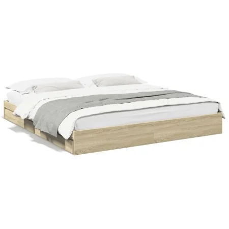 Sonoma oak engineered wood bed with drawers 200x200 cm by vidaXL, Beds and slatted bases - Ref: Foro24-3280631, Price: 180,52...