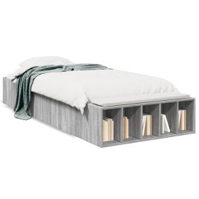 Sonoma gray engineered wood bed frame 75x190 cm by vidaXL, Beds and slatted bases - Ref: Foro24-3280627, Price: 103,37 €, Dis...