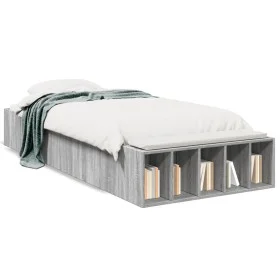 Sonoma gray engineered wood bed frame 75x190 cm by vidaXL, Beds and slatted bases - Ref: Foro24-3280627, Price: 102,14 €, Dis...