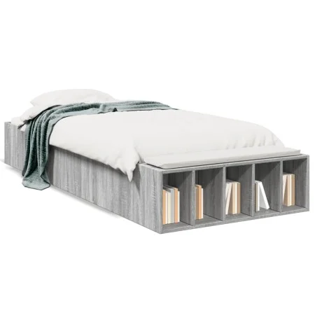 Sonoma gray engineered wood bed frame 75x190 cm by vidaXL, Beds and slatted bases - Ref: Foro24-3280627, Price: 102,14 €, Dis...