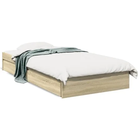 Sonoma oak engineered wood bed with drawers 100x200 cm by vidaXL, Beds and slatted bases - Ref: Foro24-3280673, Price: 129,93...