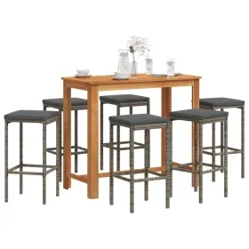 Gartentisch und Hocker 7 Stück Akazienholz PE Rattan grau von vidaXL, Gartensets - Ref: Foro24-3295287, Preis: 339,51 €, Raba...