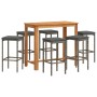 Garden table and stools 7 pieces acacia wood PE rattan gray by vidaXL, Garden sets - Ref: Foro24-3295287, Price: 362,25 €, Di...